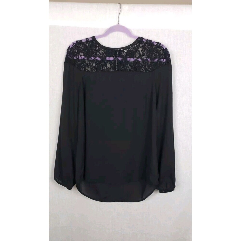 Daniel Rainn Top Blouse M Black Lace Bodice Button Keyhole Back Gothic‎ Witchy